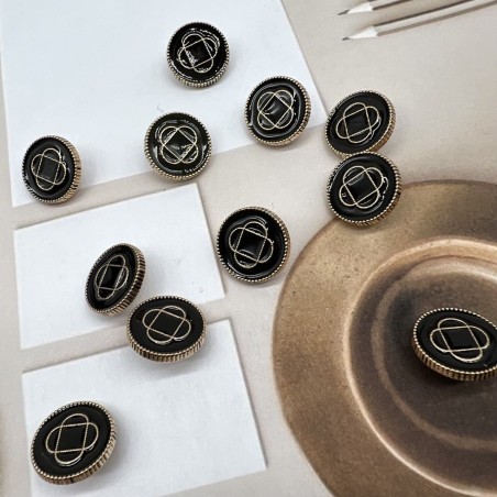 Пуговицы золотистые с чёрной эмалью и графическим рисунком, на ножке