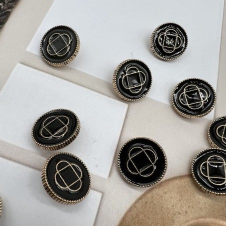 Пуговицы золотистые с чёрной эмалью и графическим рисунком, на ножке