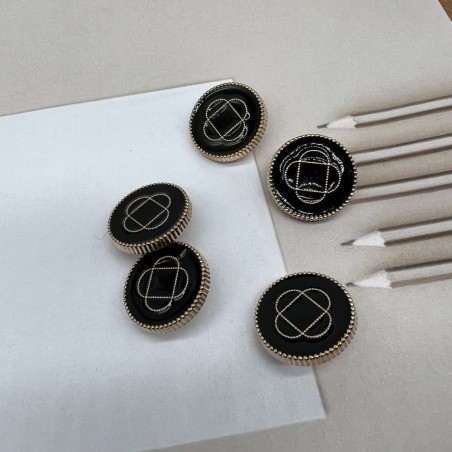 Пуговицы золотистые с чёрной эмалью и графическим рисунком, пуговицы на ножке, 20 мм