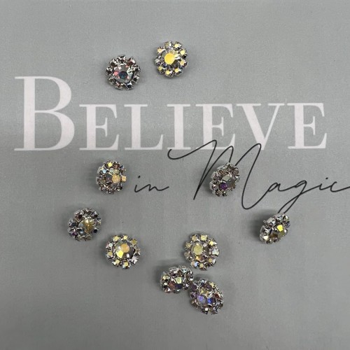 Пуговицы серебристый метал со стразами хамелеон, на ножке, 12 мм 2