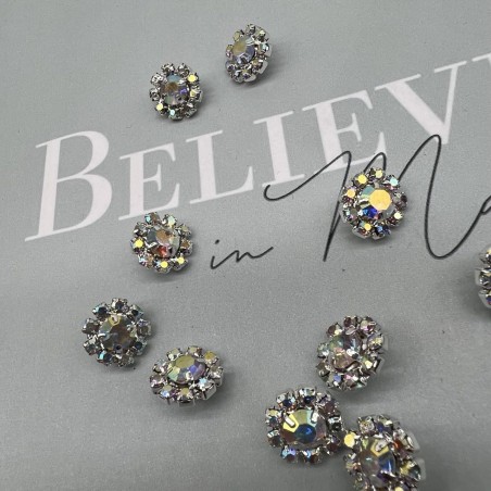 Пуговицы серебристый метал со стразами хамелеон, на ножке, 12 мм