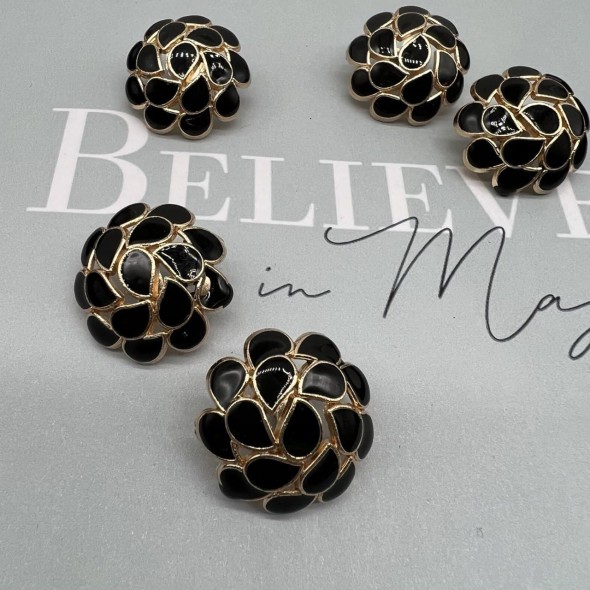 Пуговицы металлические золотистые со вставками чёрной эмали, 23 мм