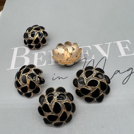 Пуговицы металлические золотистые со вставками чёрной эмали, 23 мм