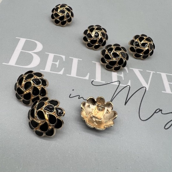 Пуговицы металлические золотистые со вставками чёрной эмали, 18 мм