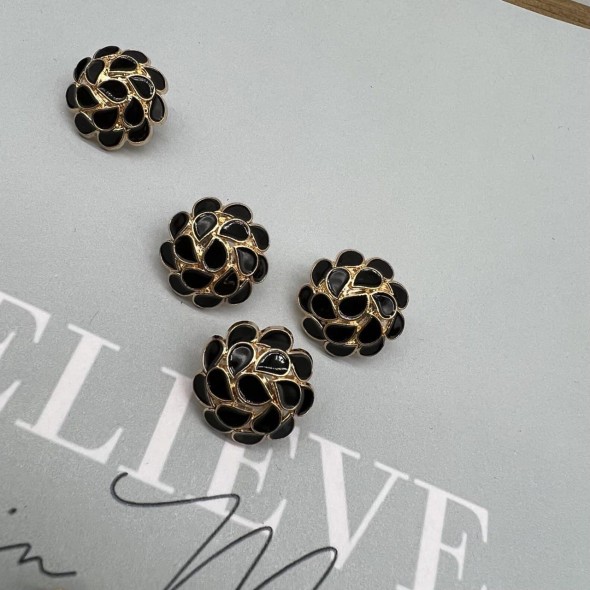 Пуговицы металлические золотистые со вставками чёрной эмали, 18 мм