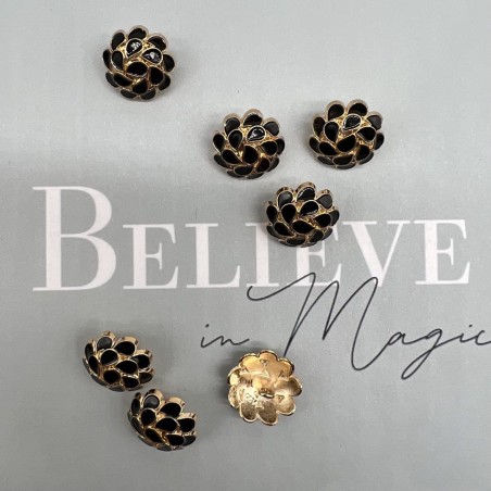 Пуговицы металлические золотистые со вставками чёрной эмали, 18 мм