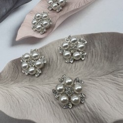 Пуговицы метал с жемчугом в виде цветов, на ножке, 23 мм