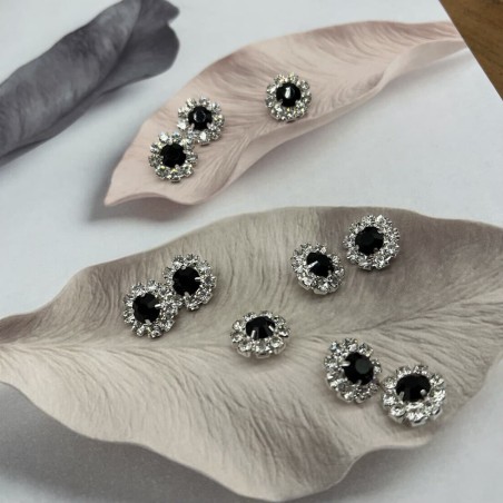 Пуговицы серебристый металл со стразами чёрного цвета и цвета кристалл, 16 мм