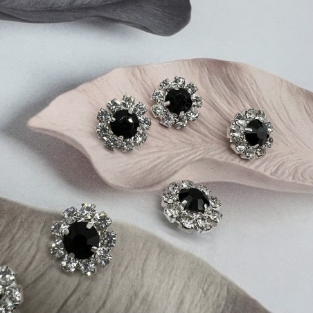 Пуговицы серебристый металл со стразами чёрного цвета и цвета кристалл, 16 мм