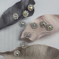 Пуговицы серебристый металл со стразами цвета кристалл и хамелеон, на ножке, 16 мм