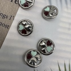 Пуговицы цвета серебра, с декором в виде сердечек, покрытых цветной эмалью, 20 мм