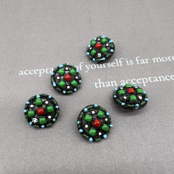 Пуговицы тёмный металл с яркой разноцветной эмалью, 17 мм