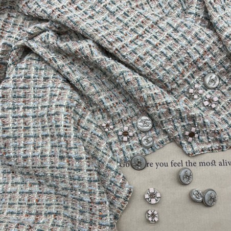 Твид меланжевый в пастельных тонах с тонкими нитями золотистого люрекса