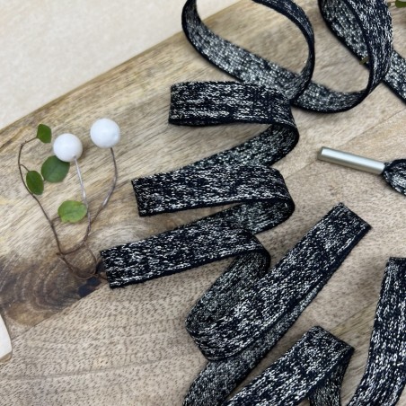 Шнурки трикотажные кругловязаные, черно-бежевый меланж c золотистым люрексом