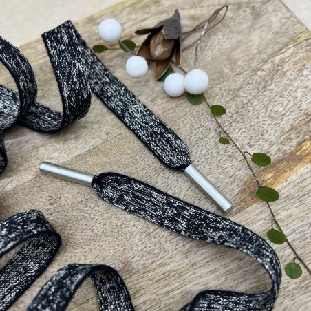 Шнурки трикотажные кругловязаные, черно-бежевый меланж c золотистым люрексом