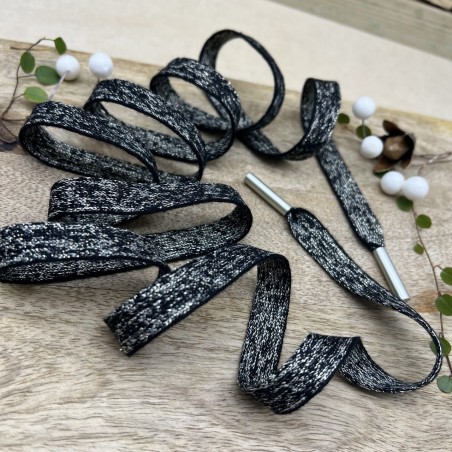 Шнурки трикотажные кругловязаные, черно-бежевый меланж c золотистым люрексом