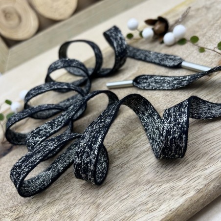 Шнурки трикотажные кругловязаные, черно-бежевый меланж c золотистым люрексом