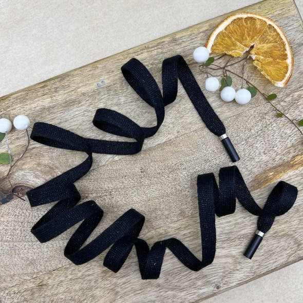 Шнурки трикотажные кругловязаные чёрные с блестящей нитью в тон