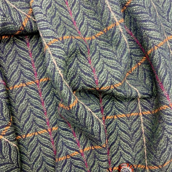 Ткань пальтово-костюмная темно-зелёная с рисунком