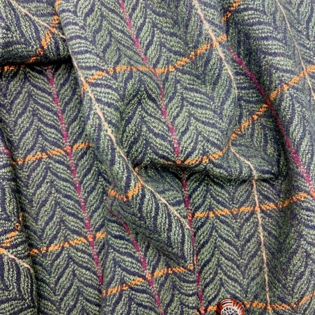 Ткань пальтово-костюмная темно-зелёная с рисунком