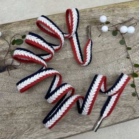 Шнурки плетёные красно-синие с молочной косичкой