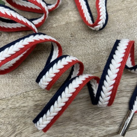 Шнурки плетёные красно-синие с молочной косичкой