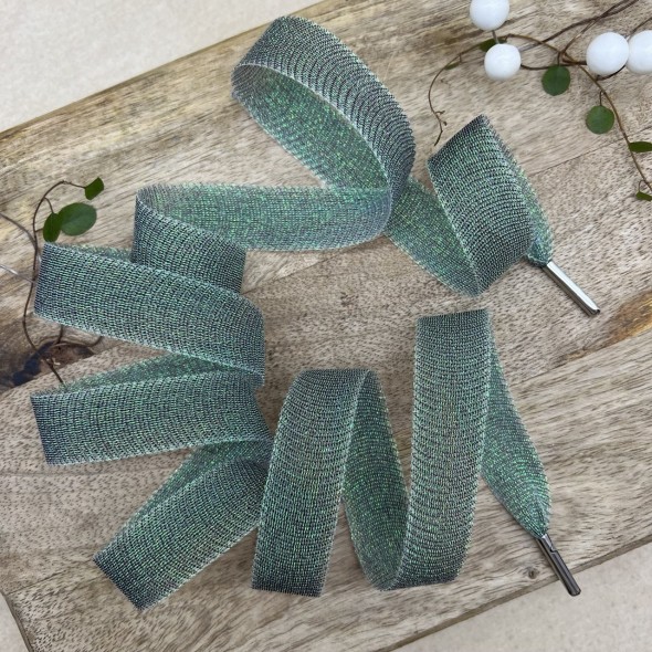 Шнурки прозрачные изумрудные с люрексом