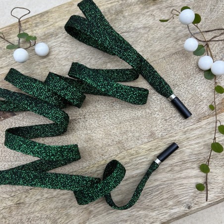 Шнурки трикотажные кругловязаные,зелёные, с люрексом