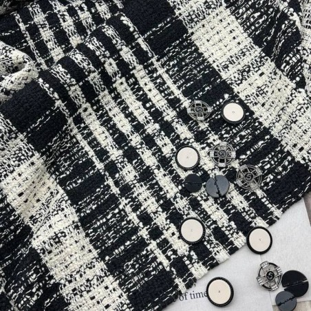 Твид в крупную клетку, черно-молочный