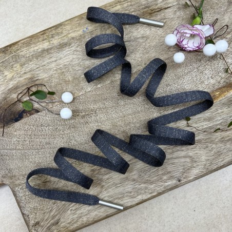 Шнурок трикотажный кругловязаный темно-серый с люрексом, 10 мм