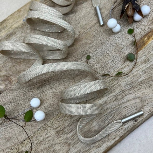 Шнурок трикотажный кругловязаный золотистый бежевый с люрексом,10 мм