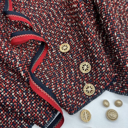 Твид в сине-красных тонах с золотистым люрексом