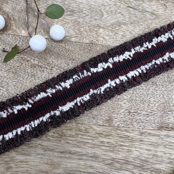 Тесьма репсовая цвета бордо с бахромой и петельками по краям, 3 см