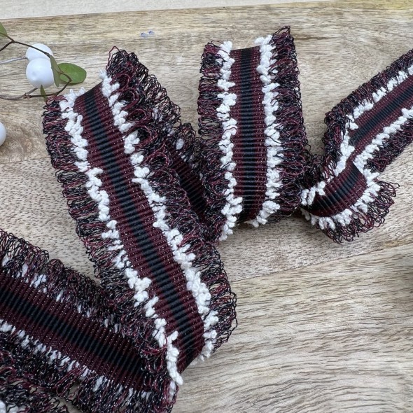 Тесьма репсовая цвета бордо с бахромой и петельками по краям, 3 см