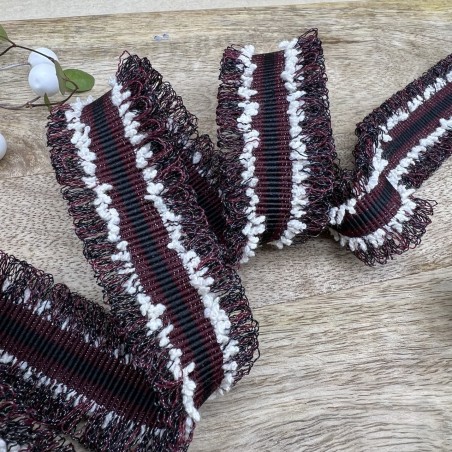 Тесьма репсовая цвета бордо с бахромой и петельками по краям, 3 см