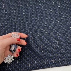 Твид чёрный с синими и серебристыми нитями