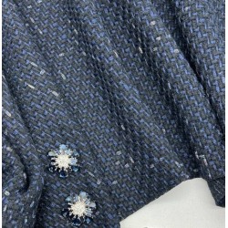 Твид чёрный с синими и серебристыми нитями