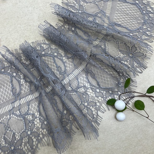 Кружево ажурное тонкое серого цвета, ширина 14 см