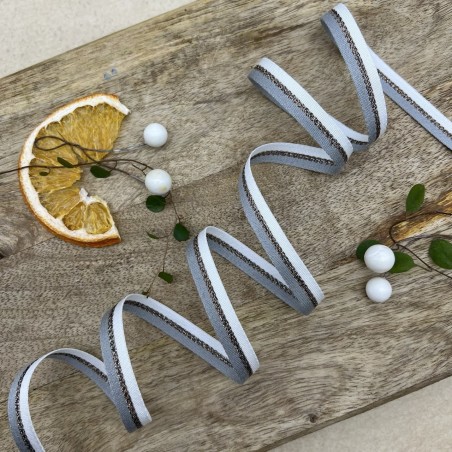 Тесьма репсовая в полоску с бронзовым люрексом, 10 мм