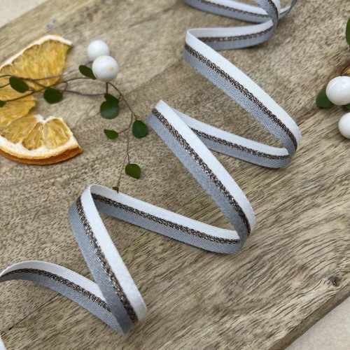 Тесьма репсовая в полоску с бронзовым люрексом, 10 мм 2