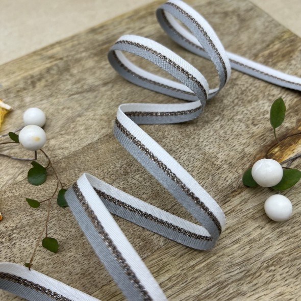 Тесьма репсовая в полоску с бронзовым люрексом, 10 мм