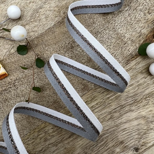 Тесьма репсовая в полоску с бронзовым люрексом, 10 мм