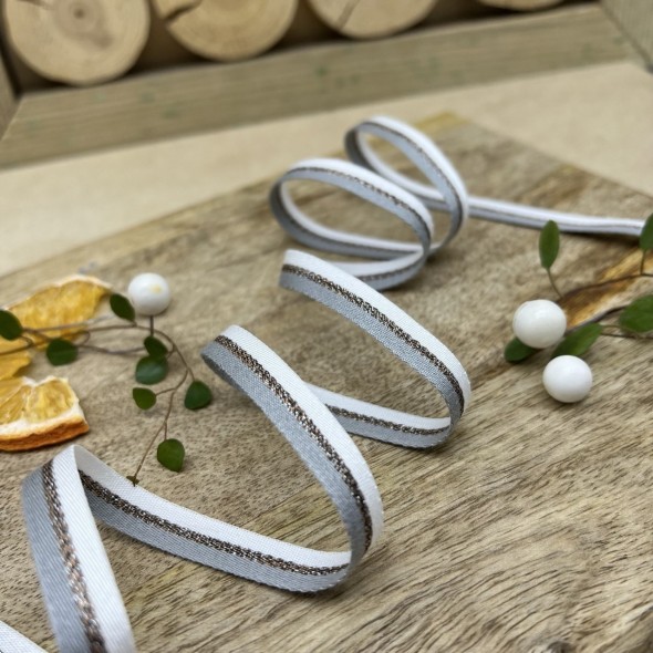 Тесьма репсовая в полоску с бронзовым люрексом, 10 мм