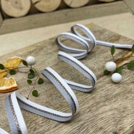 Тесьма репсовая в полоску с бронзовым люрексом, 10 мм