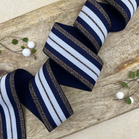 Резинка эластичная для пояса полосатая с бронзовым люрексом, 4 см