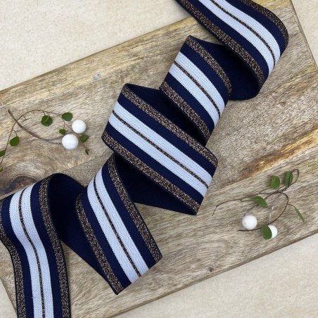 Резинка эластичная для пояса полосатая с бронзовым люрексом, 4 см