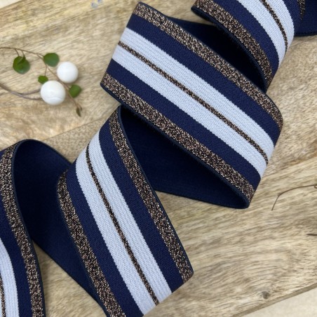 Резинка эластичная для пояса полосатая с бронзовым люрексом, 4 см