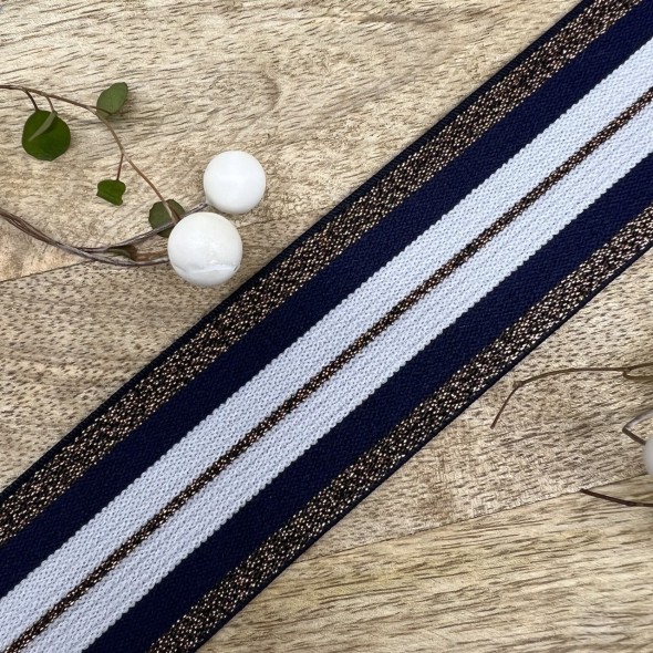 Резинка эластичная для пояса полосатая с бронзовым люрексом, 4 см
