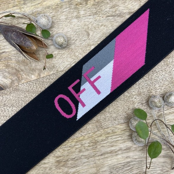 Резинка эластичная для пояса, черная с текстом, 4 см