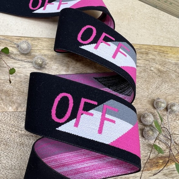 Резинка эластичная для пояса, черная с текстом, 4 см